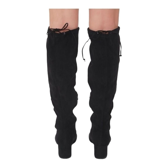 Women’s Boots Faux Suede Knee-High Boots Black Rope Tie High Boots - Picture 4 of 6